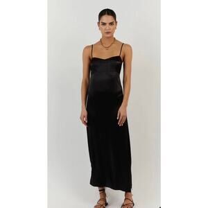 DISSH Gigi Satin Midi Black Cocktail Dress Slinky Slip Strappy Size 2 Long